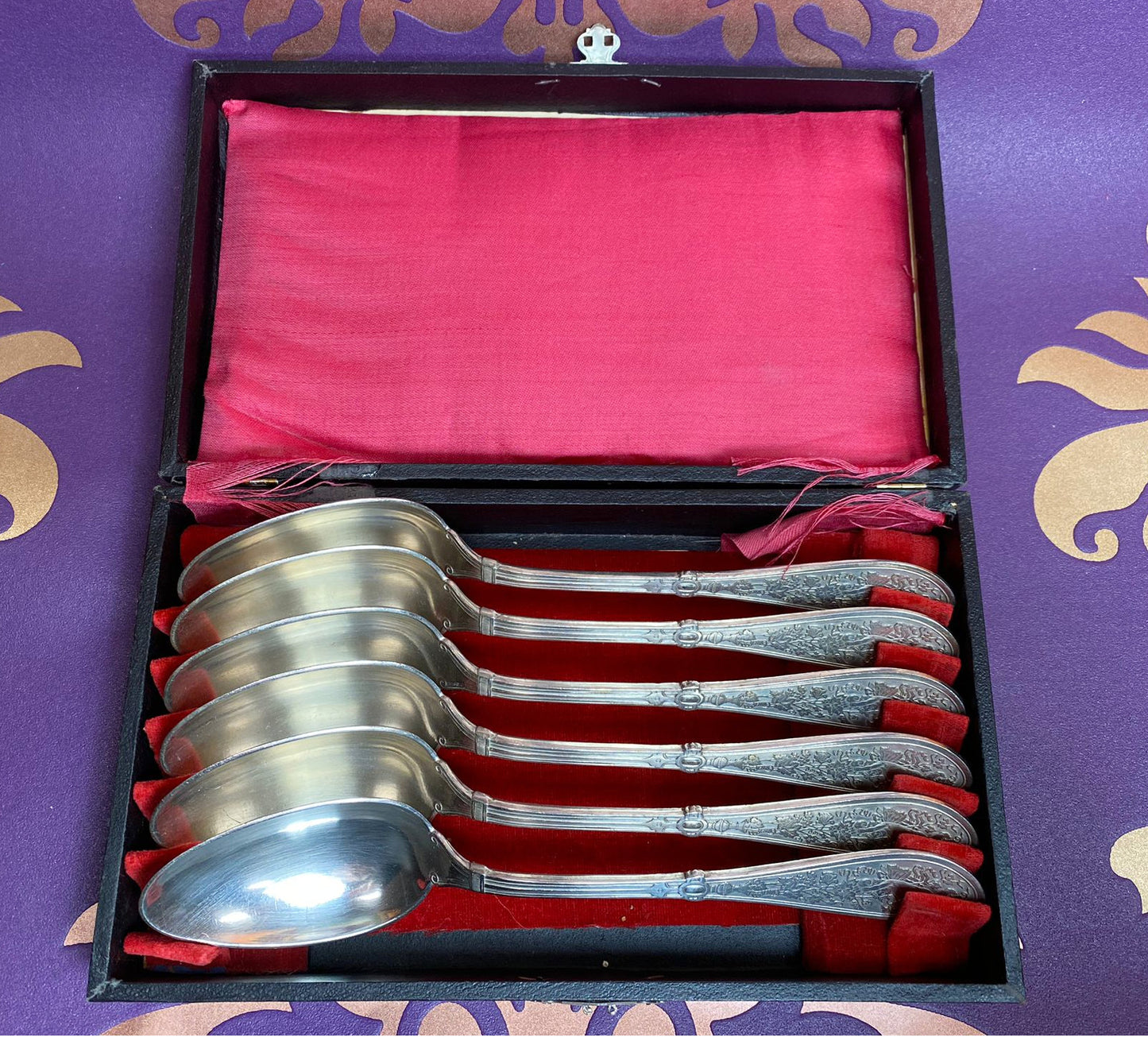 6 Vintage Suppenlöffel mit Engel Verzierung