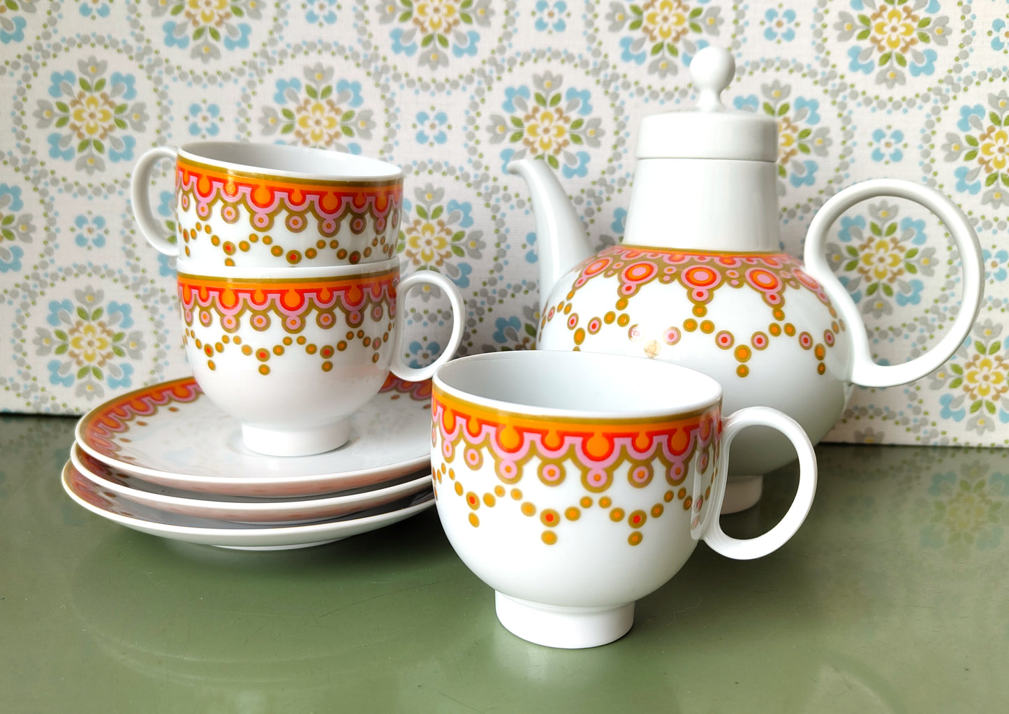 Kanne und 3 Tassensets 1970er Heinrich Porzellan Selb - VINTAGE Sonderpreis