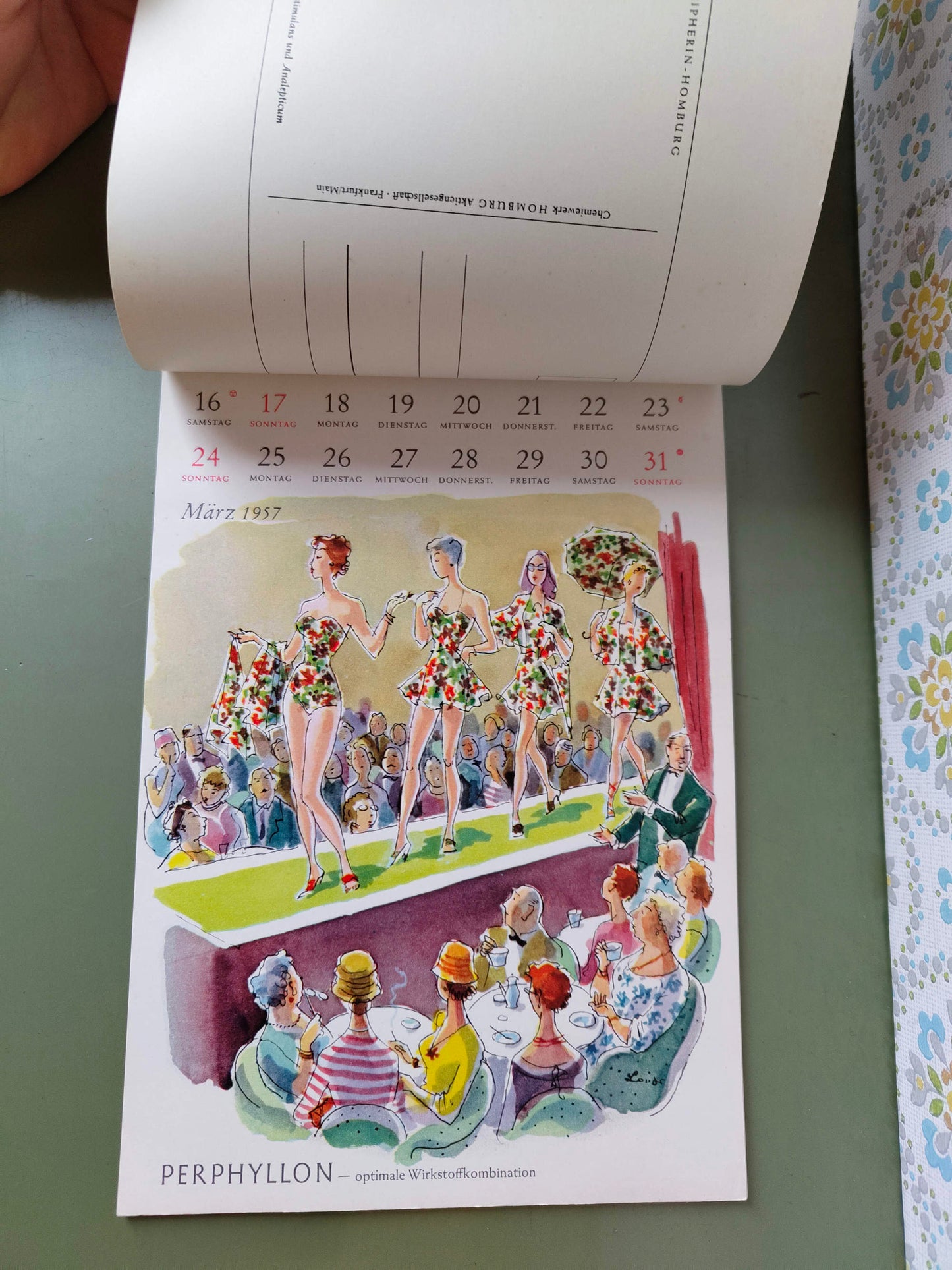 Humoristischer Werbekalender von Homburg 1957 mit Postkarten - Vintage