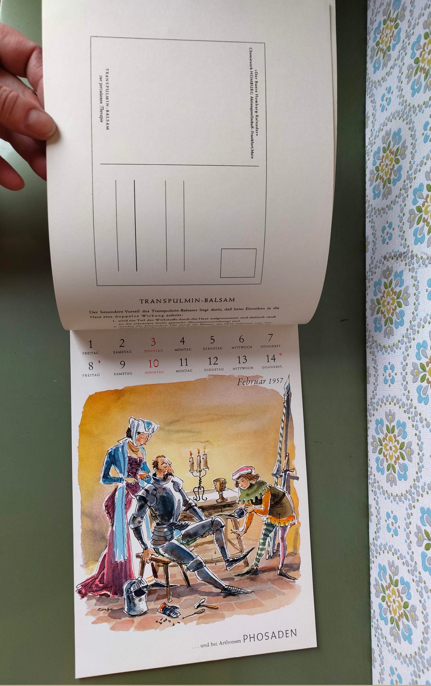 Humoristischer Werbekalender von Homburg 1957 mit Postkarten - Vintage