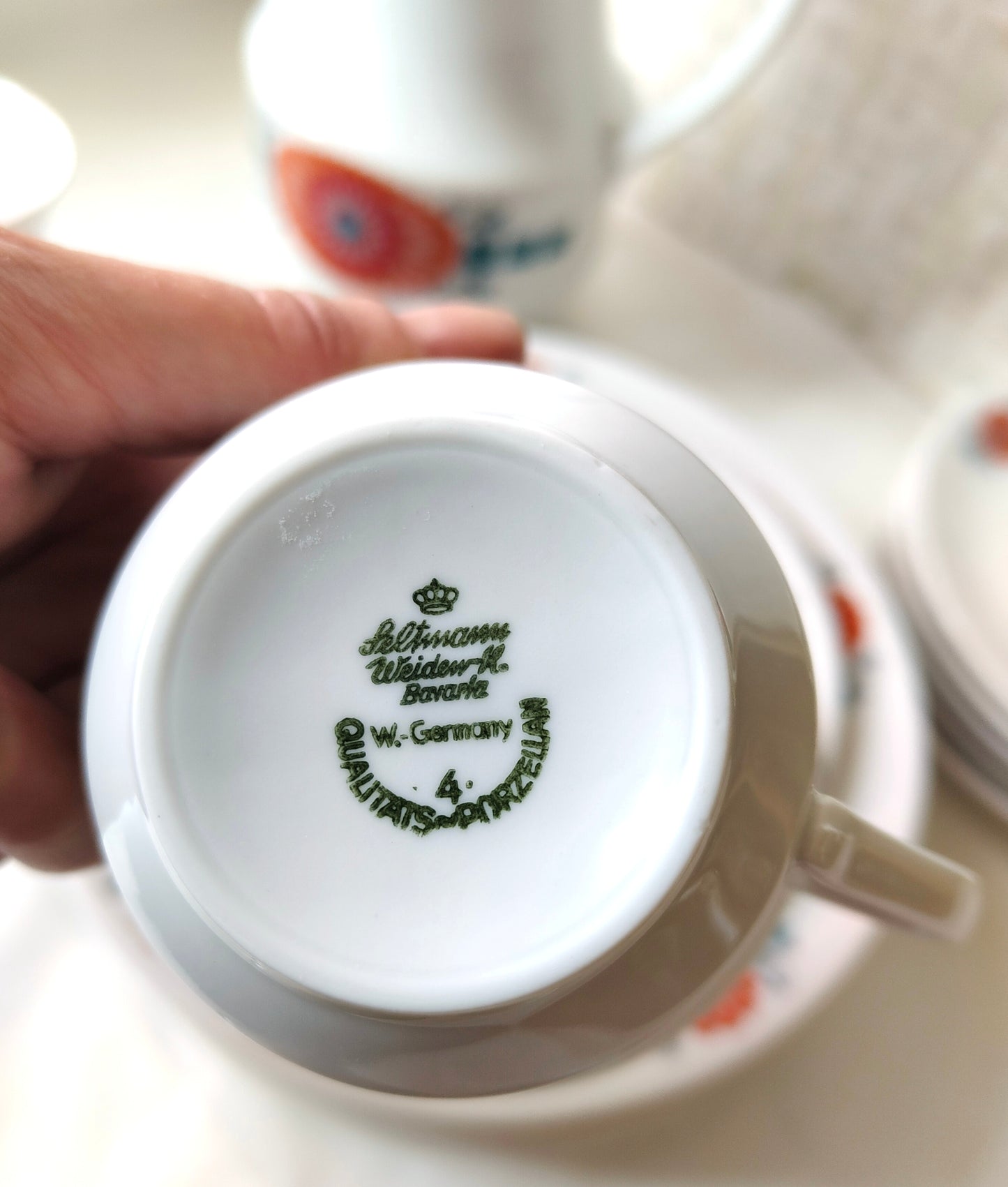 Kaffeegeschirr für 6 Personen von Seltmann Weiden – 70er Jahre Pril Blumen-Design VINTAGE