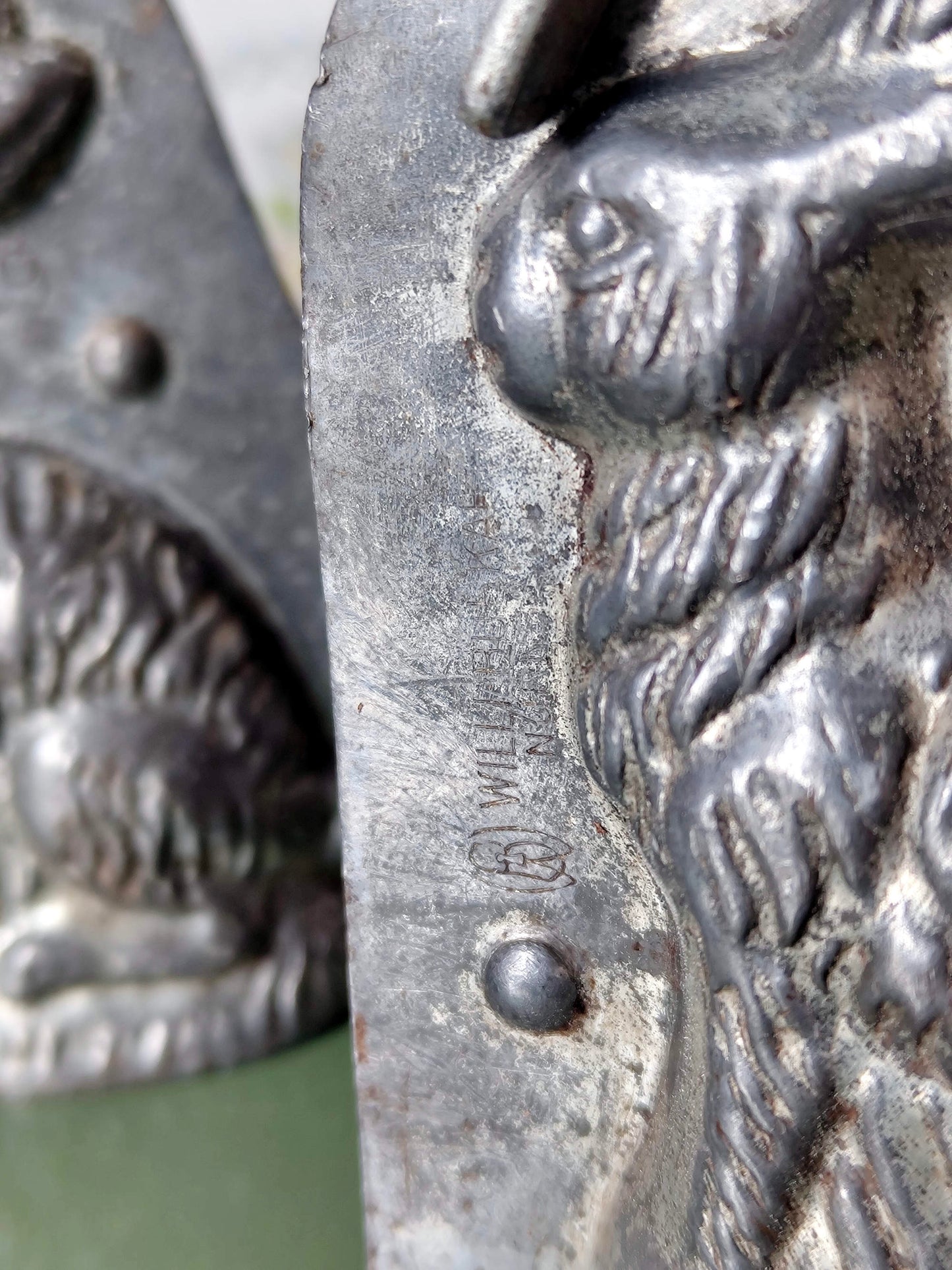 3 antike Schokoladenformen Set „Hase“ – Willi Burkard Nürnberg – seltene Metallformen aus Deutschland