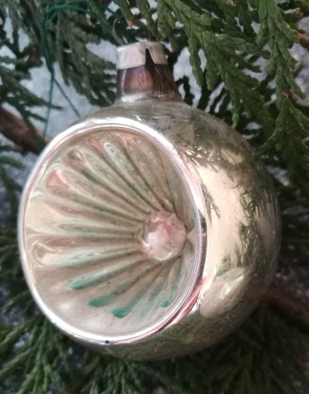 3er Weihnachtsschmuck Einstich Kugel Oval Grün VINTAGE SONDERPREIS #27