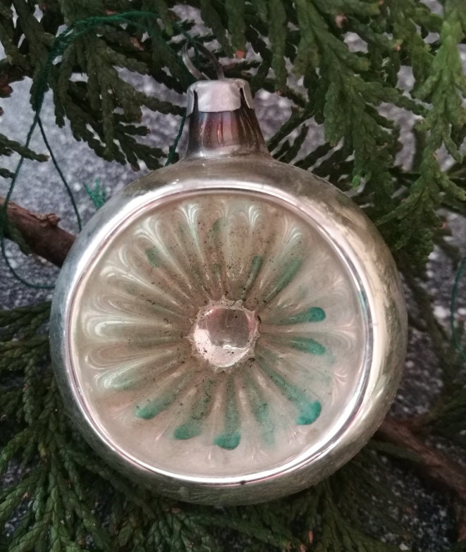 3er Weihnachtsschmuck Einstich Kugel Oval Grün VINTAGE SONDERPREIS #27