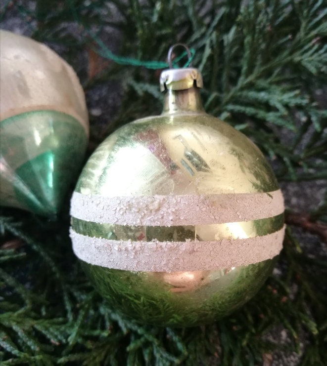 3er Weihnachtsschmuck Einstich Kugel Oval Grün VINTAGE SONDERPREIS #27