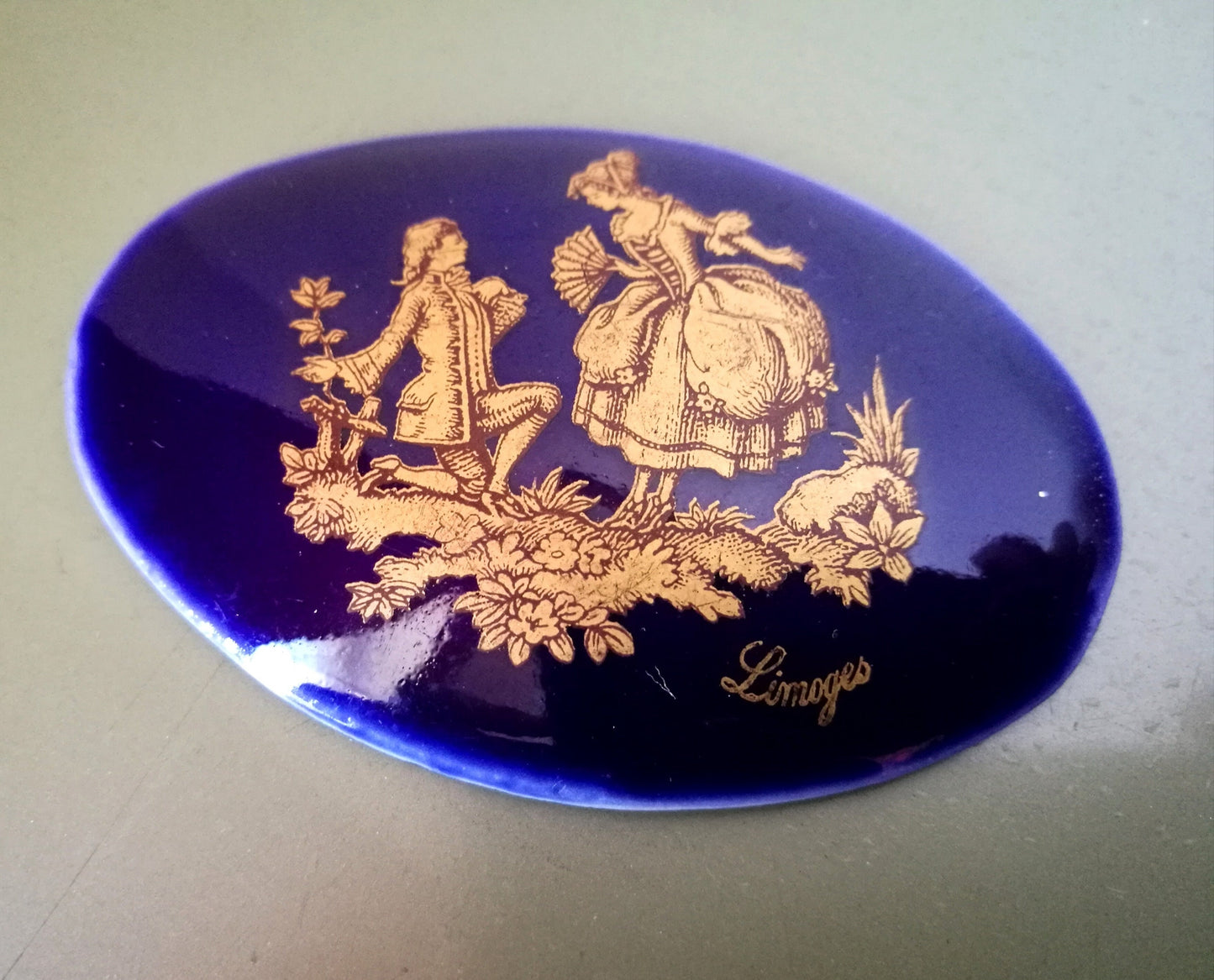 2er Set Limoges Porzellan Cabochon blau gold Vintage
