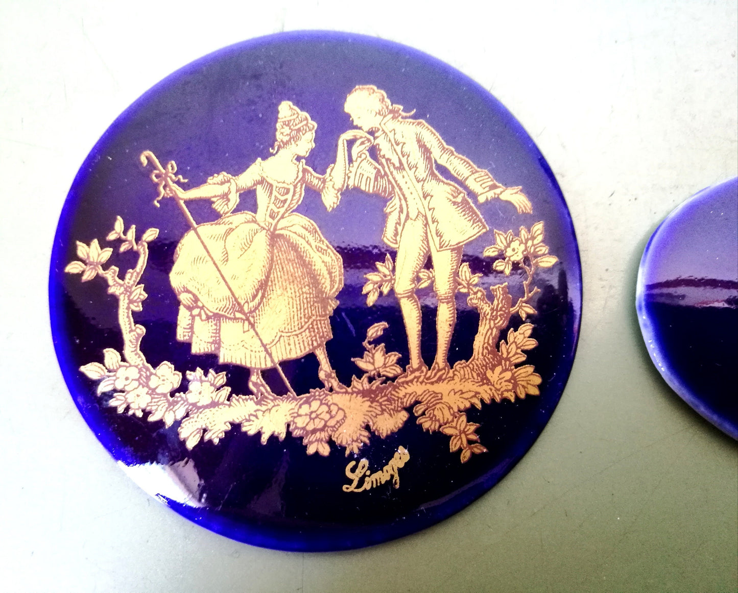 2er Set Limoges Porzellan Cabochon blau gold Vintage