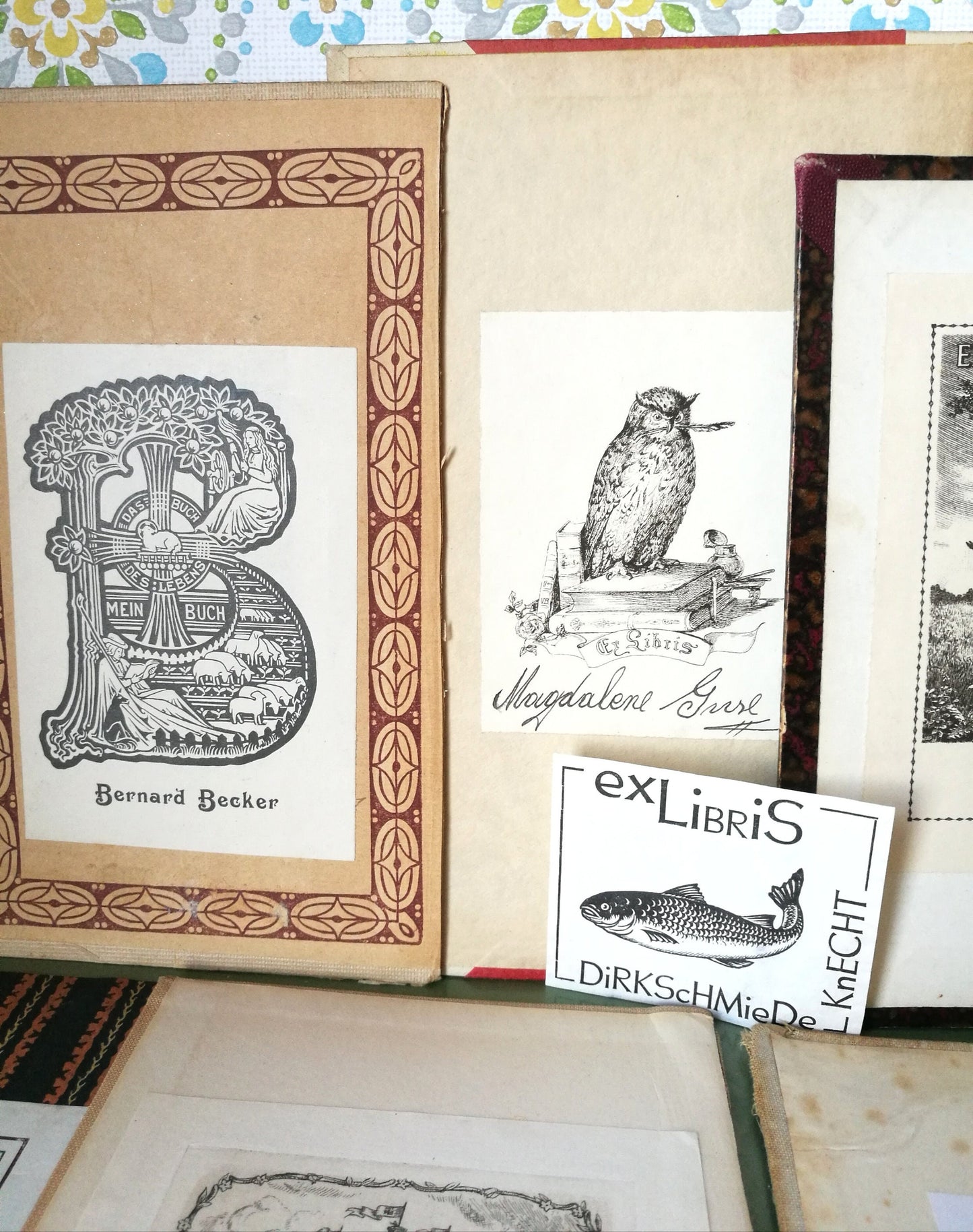 15 Stück Ex Libris aus alten Büchern VINTAGE 1920 - 1942 , Konvolut Nr. 1