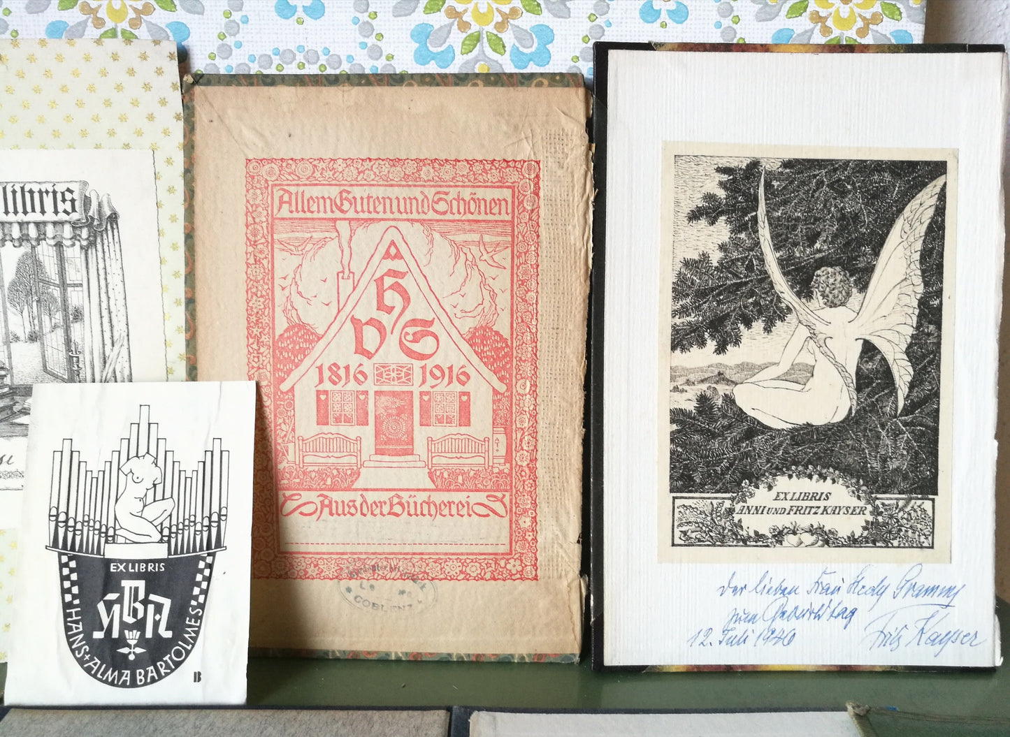 15 Stück Ex Libris aus alten Büchern VINTAGE 1920 - 1942 , Konvolut Nr. 2