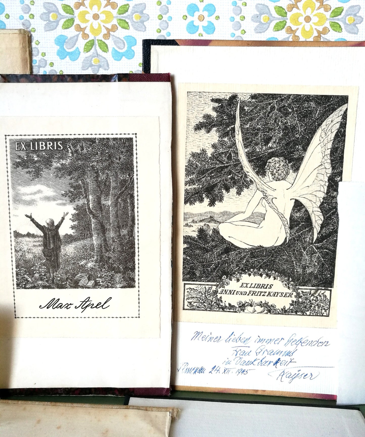 15 Stück Ex Libris aus alten Büchern VINTAGE 1920 - 1942 , Konvolut Nr. 1