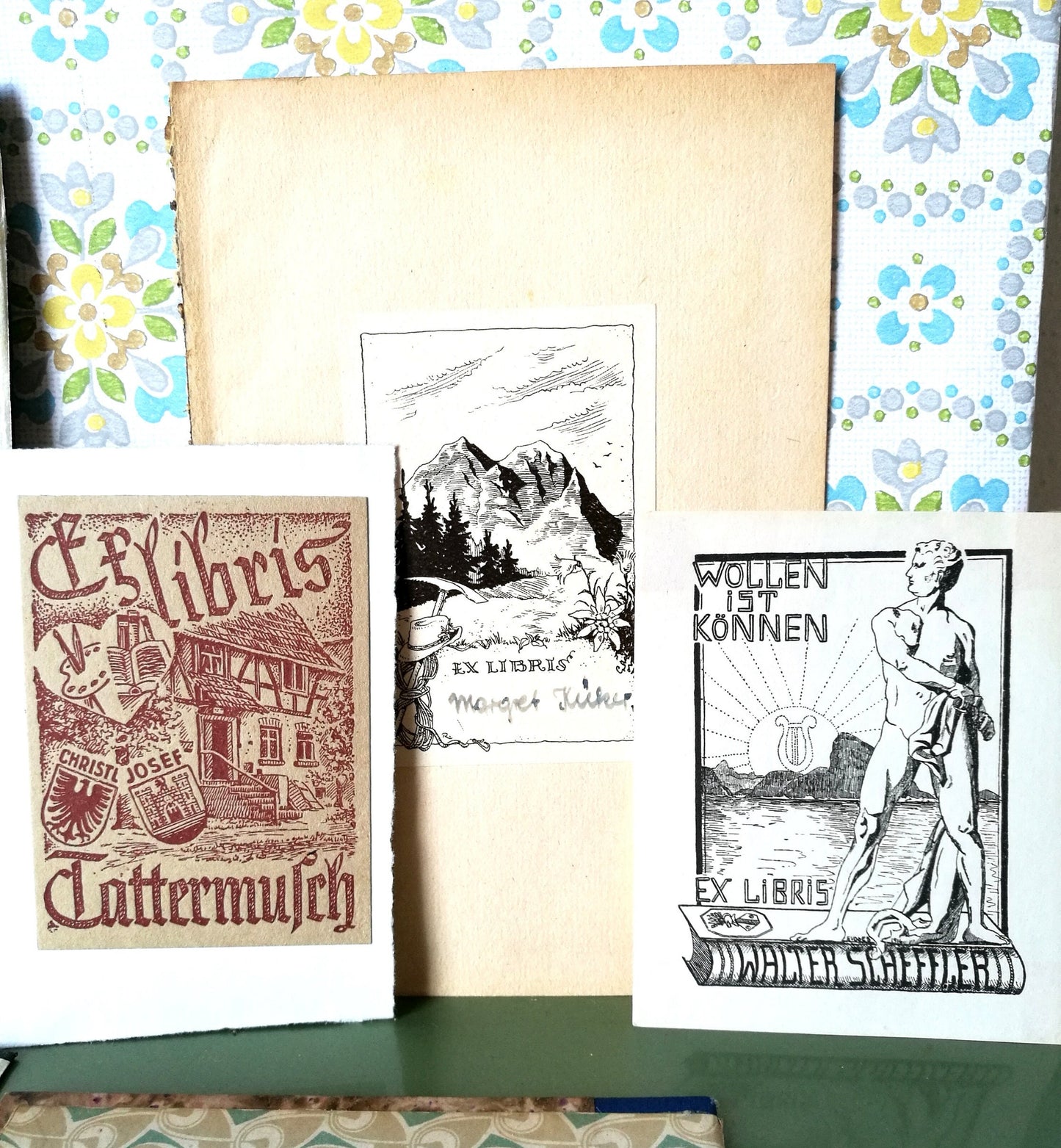 15 Stück Ex Libris aus alten Büchern VINTAGE 1920 - 1942 , Konvolut Nr. 1