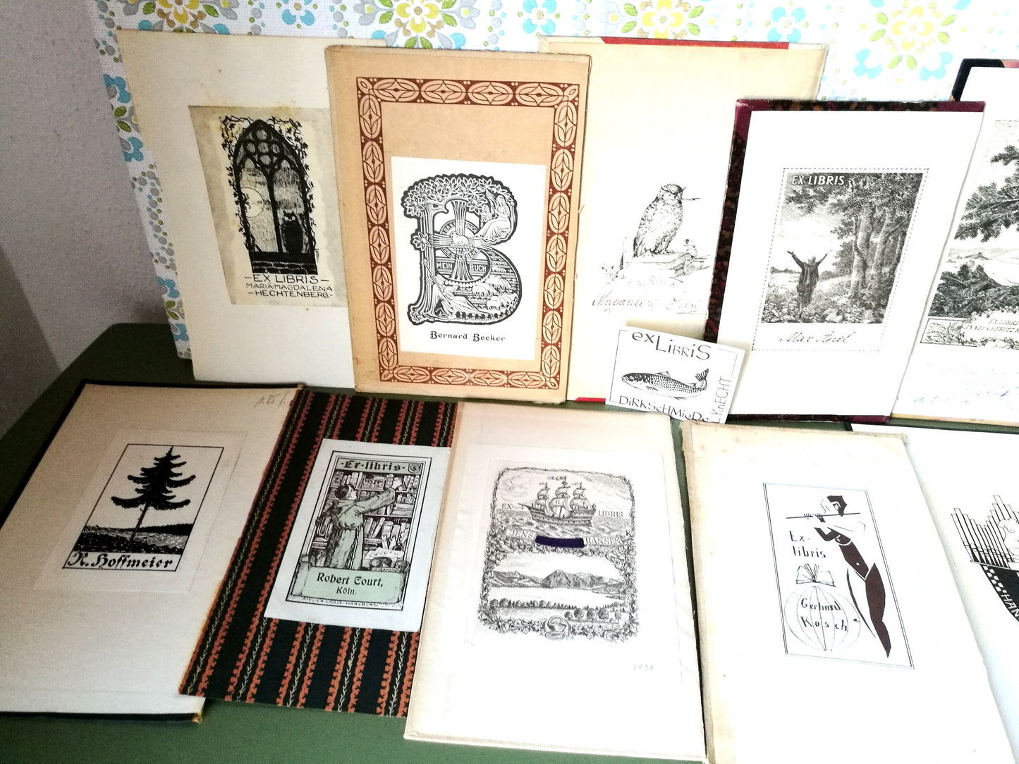 15 Stück Ex Libris aus alten Büchern VINTAGE 1920 - 1942 , Konvolut Nr. 1