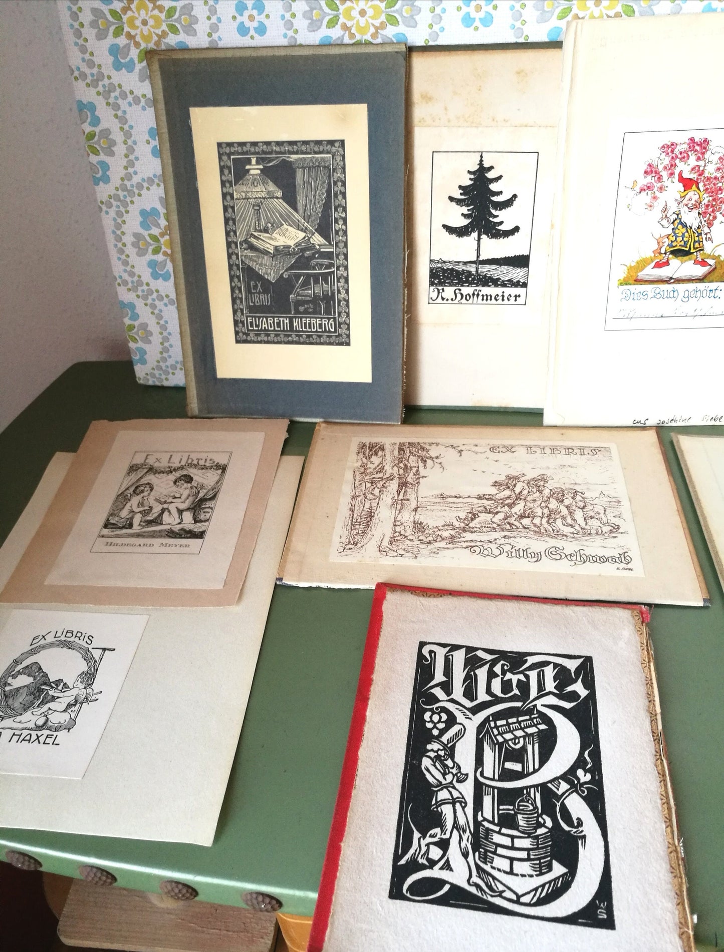 15 Stück Ex Libris aus alten Büchern VINTAGE 1920 - 1942 , Konvolut Nr. 2