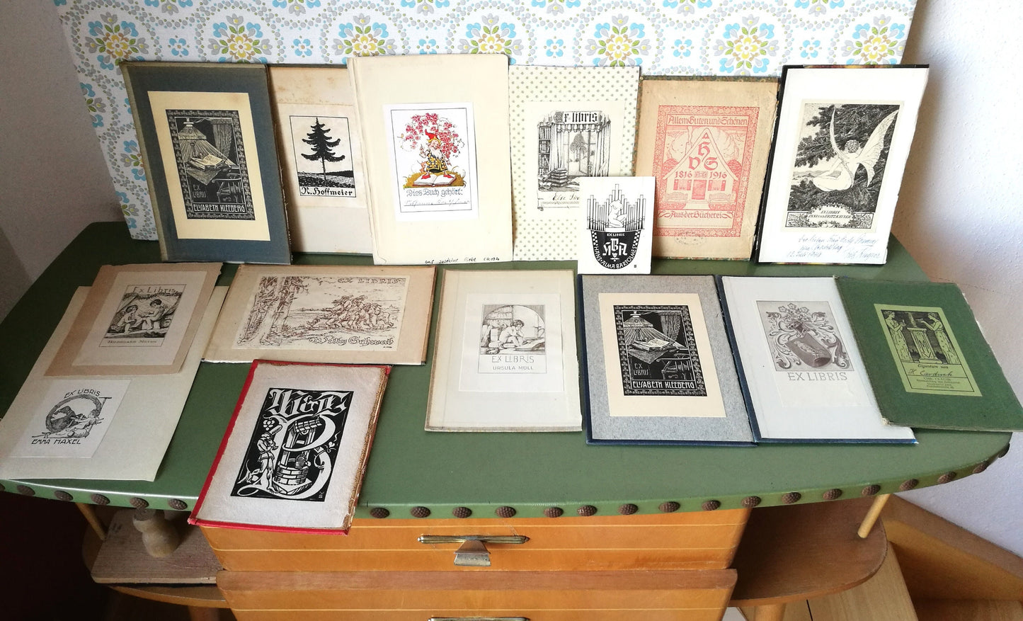 15 Stück Ex Libris aus alten Büchern VINTAGE 1920 - 1942 , Konvolut Nr. 2