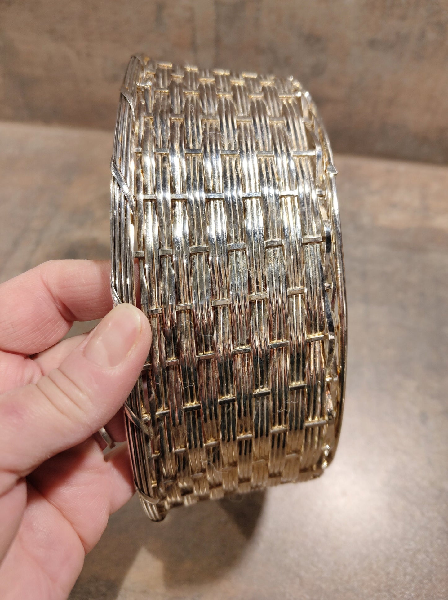Korb aus geflochtenem Metall versilbert VINTAGE