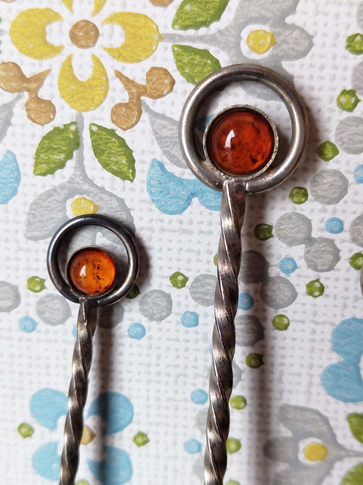 10 Cocktail Spiesse und Gabeln versilbert mit Bernstein VINTAGE im Originalkarton