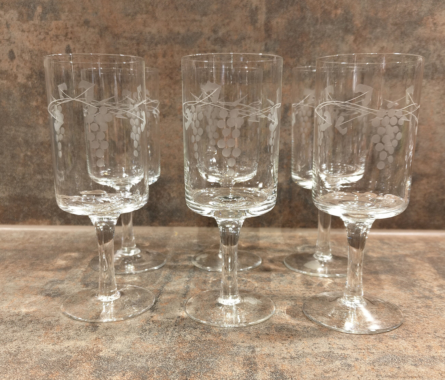 Set aus 6 Weingläser, Weintrauben und Blätter Schliff, VINTAGE