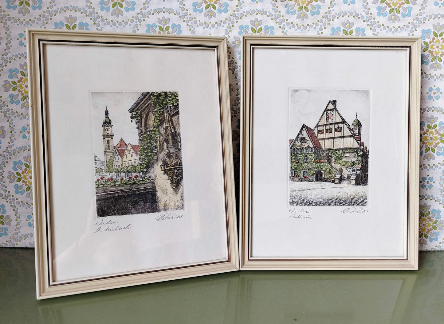 2 signierte Radierungen – St. Michael und Rathaus Weiden – Künstlergrafik, wohl 20. Jahrhun