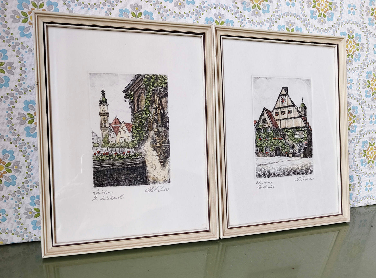 2 signierte Radierungen – St. Michael und Rathaus Weiden – Künstlergrafik, wohl 20. Jahrhun