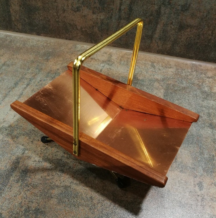 1950er eckige Schale aus Messing mit Teakholz Griff Nr.3