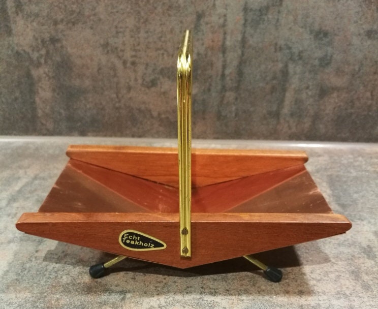 1950er eckige Schale aus Messing mit Teakholz Griff Nr.3
