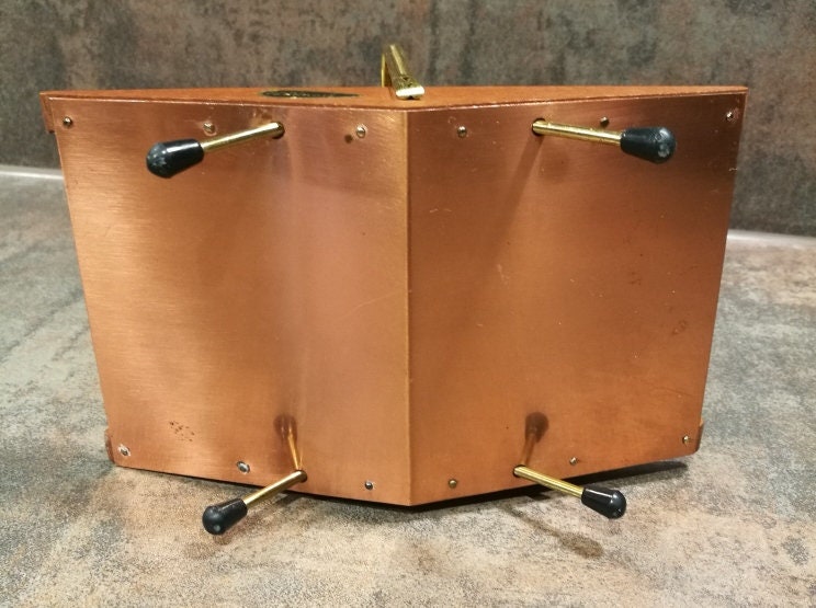 1950er eckige Schale aus Messing mit Teakholz Griff Nr.3