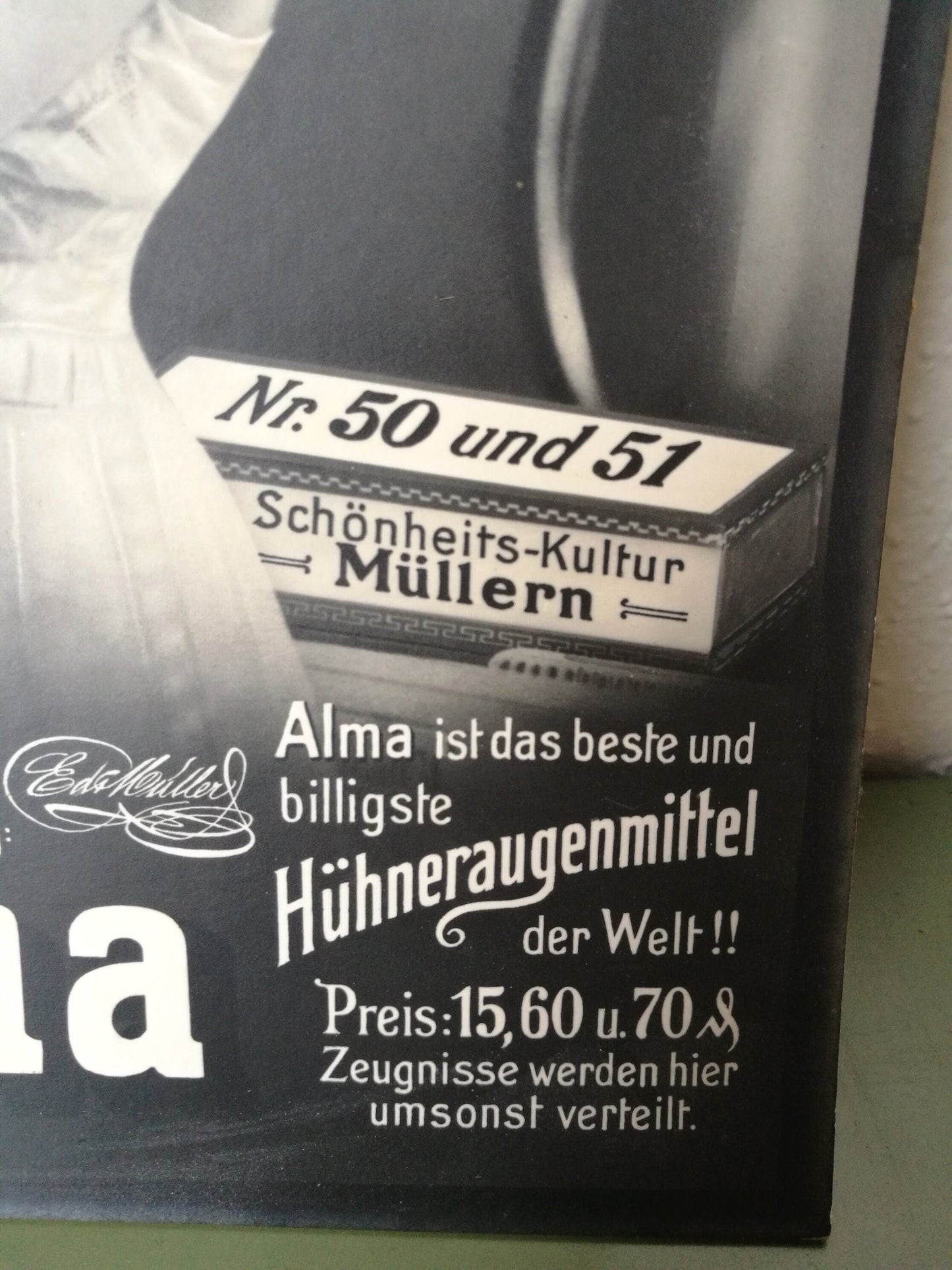 Werbung Pappe um 1920 Eda Zahncreme Schönheitskur VINTAGE Alle müssen Müllern!