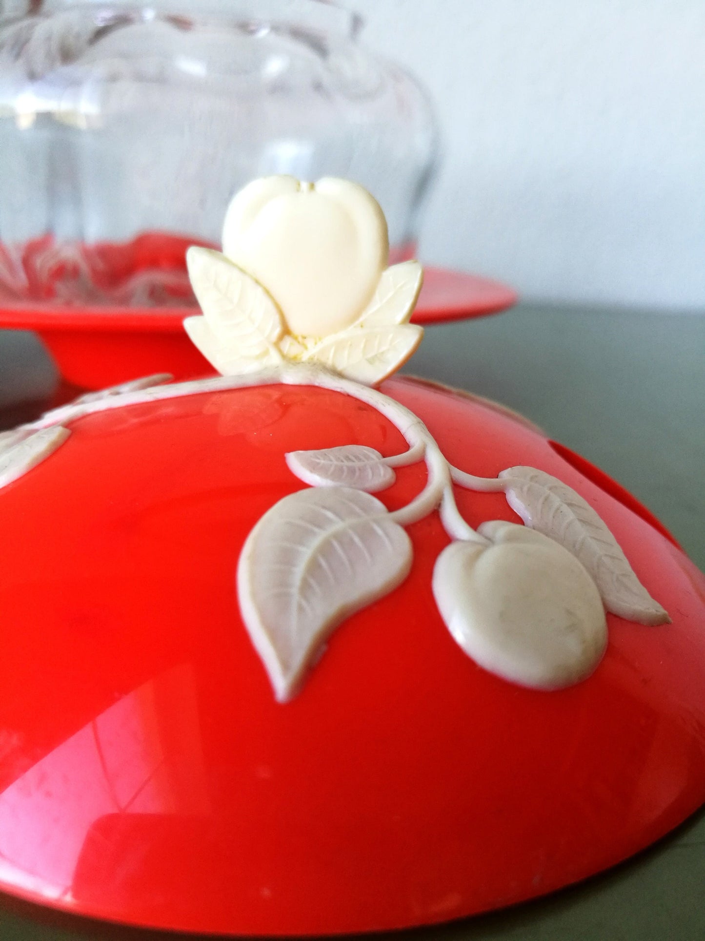 orange Behälter aus Glas mit Kunststoff für Marmelade VINTAGE 1970er