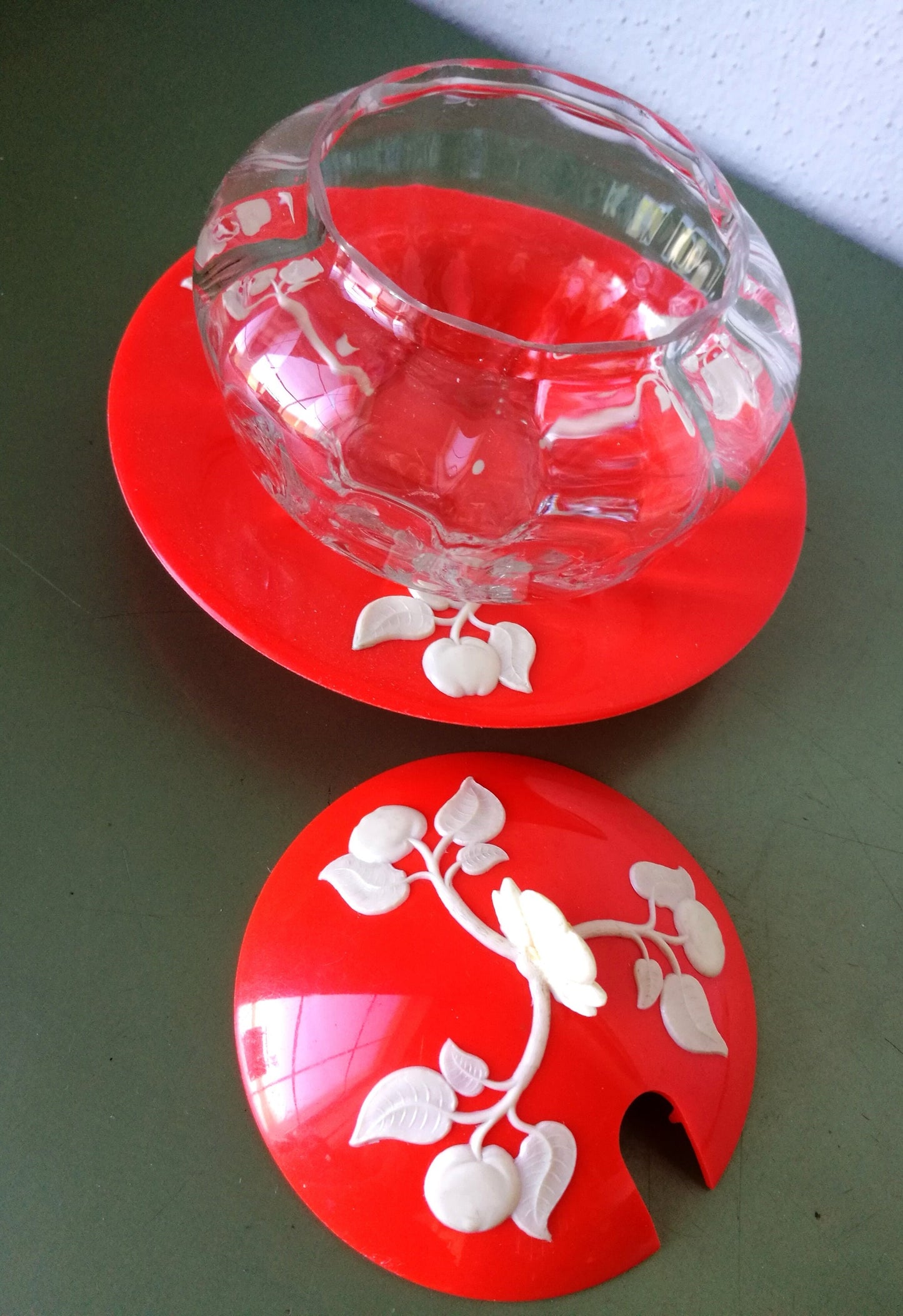orange Behälter aus Glas mit Kunststoff für Marmelade VINTAGE 1970er