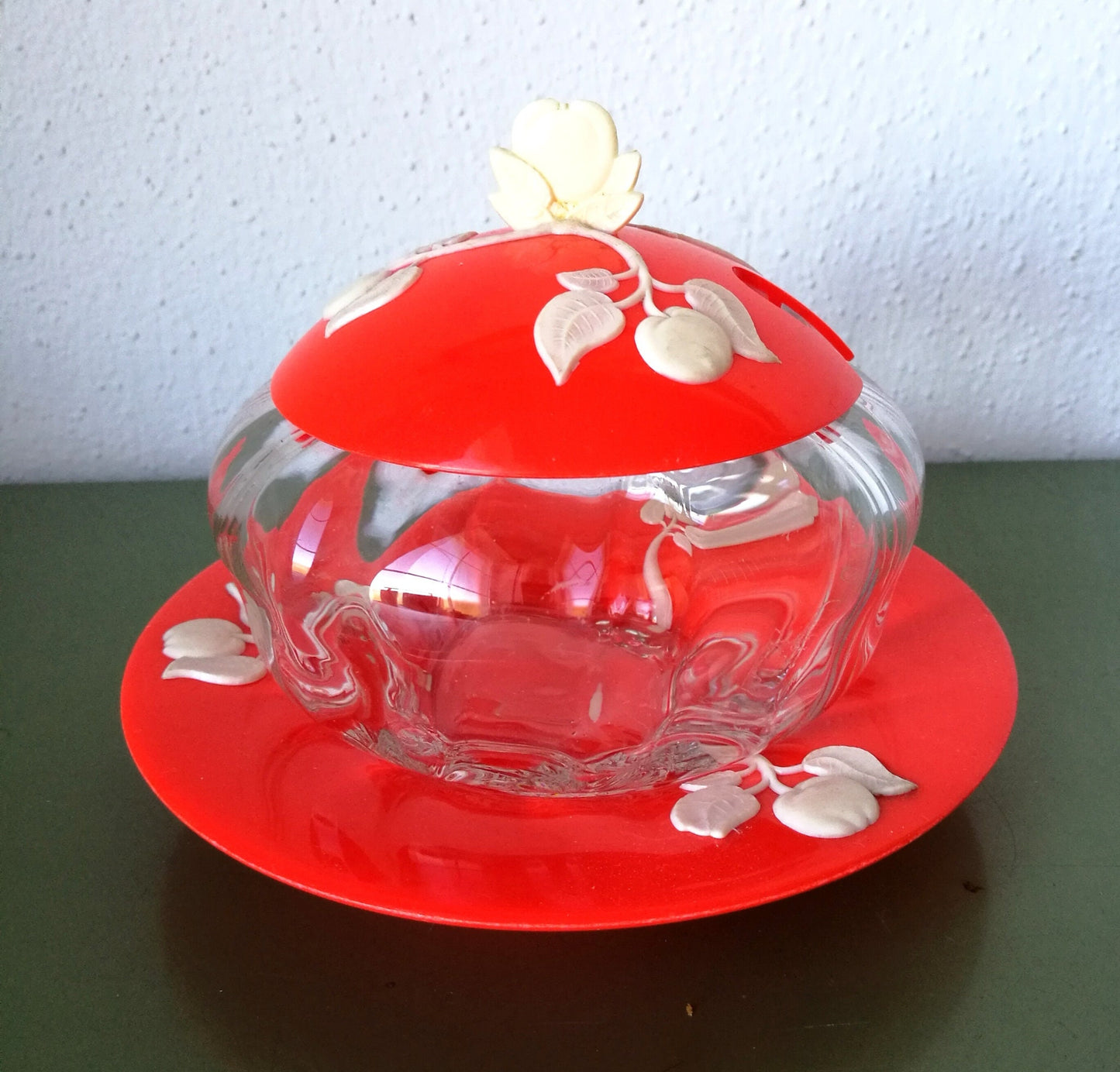 orange Behälter aus Glas mit Kunststoff für Marmelade VINTAGE 1970er