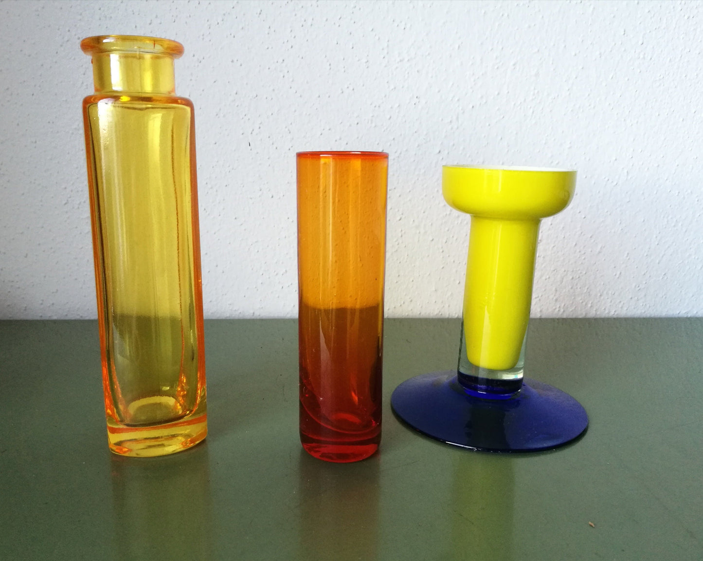 3 bunte Vasen Glas VINTAGE SONDERPREIS orange gelb blau