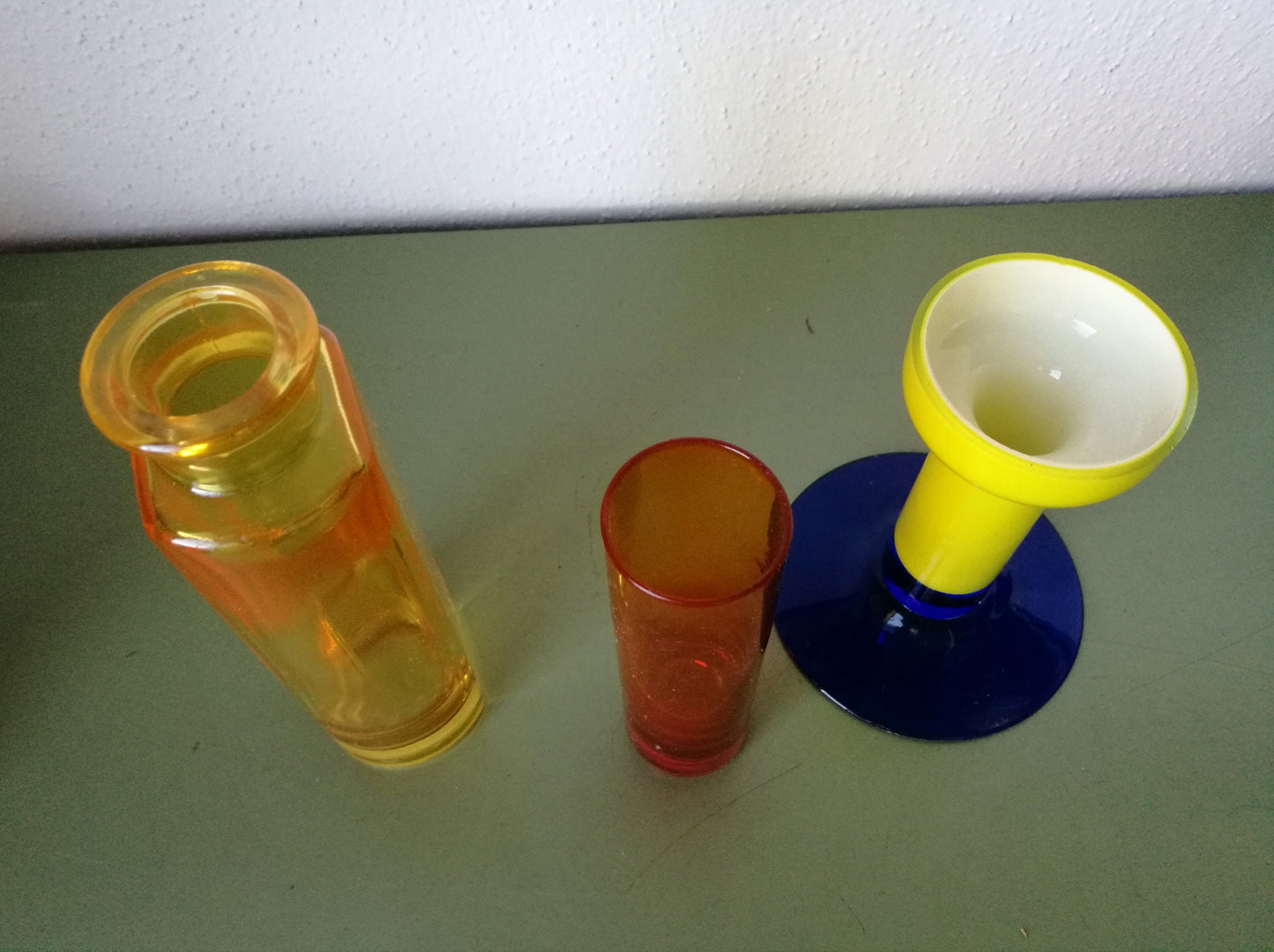 3 bunte Vasen Glas VINTAGE SONDERPREIS orange gelb blau