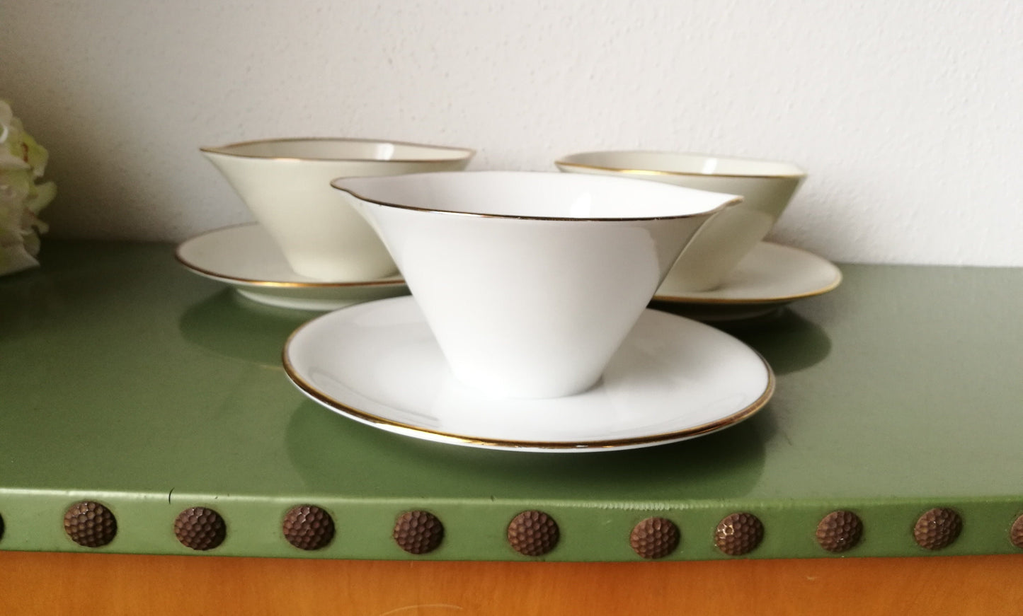 3 runde Saucieren Porzellan mit Goldrand VINTAGE