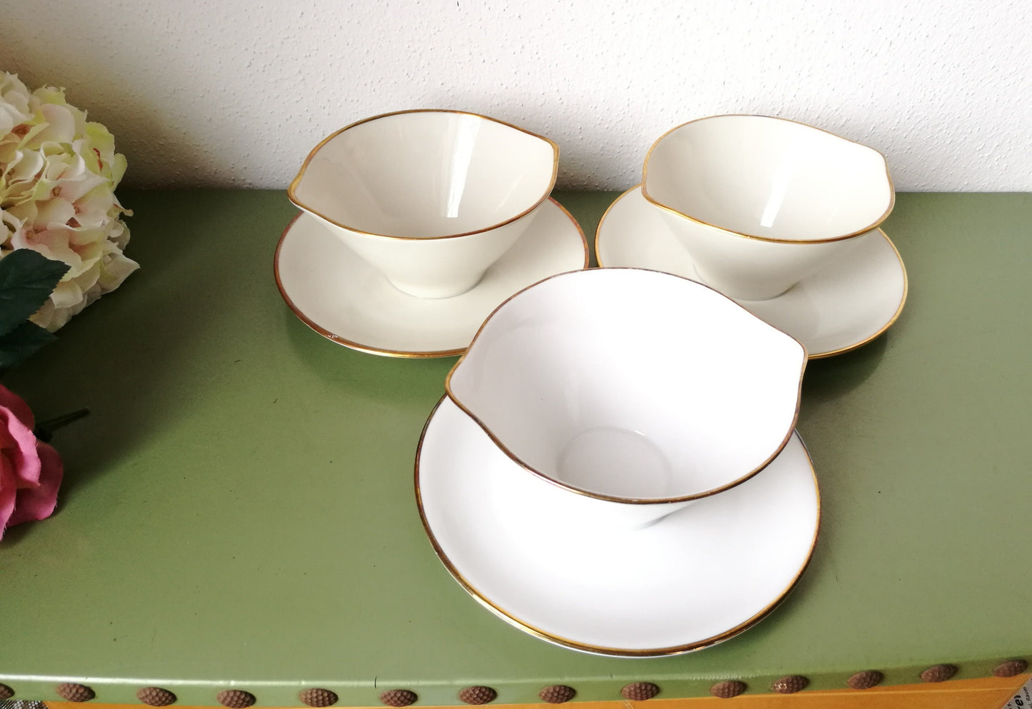 3 runde Saucieren Porzellan mit Goldrand VINTAGE