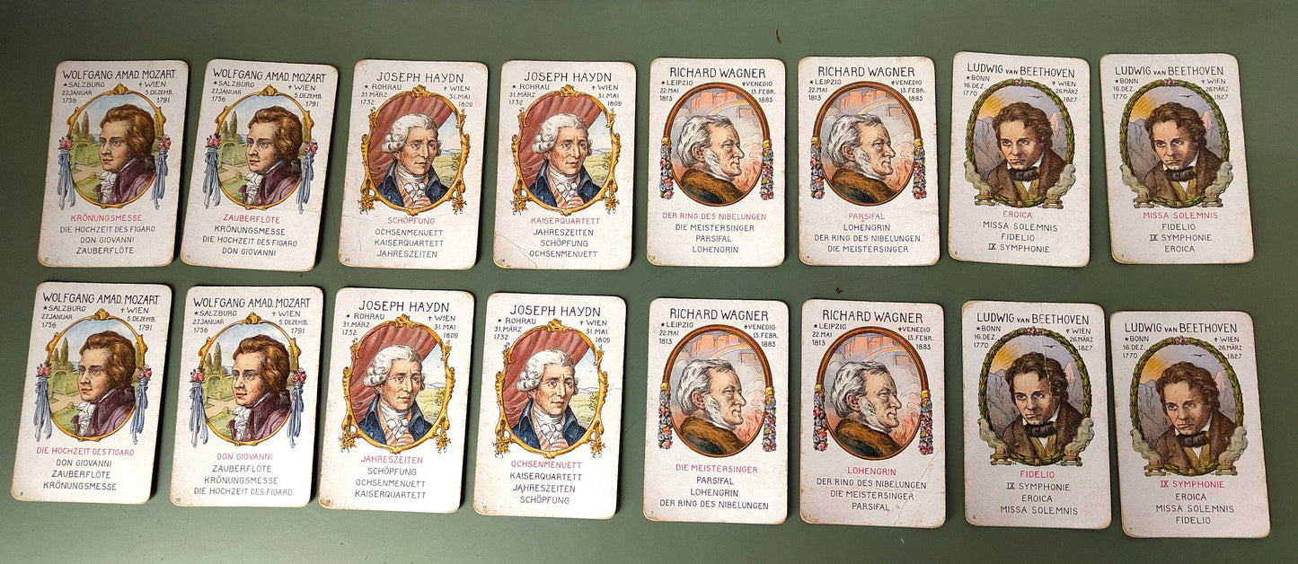 Komponisten Quartett Nr. 364 VINTAGE Kartenspiel von ca 1920 komplett