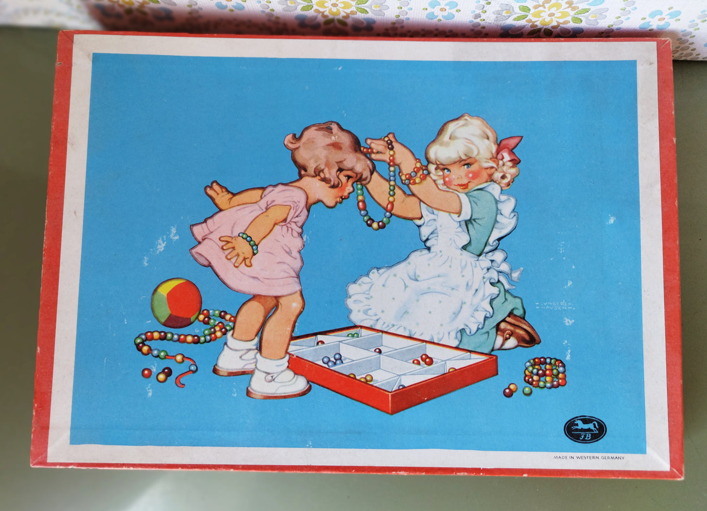 Kinder Kreativ Spielzeug Holzperlen Perlenkasten OVP aus den 1950er Jahren