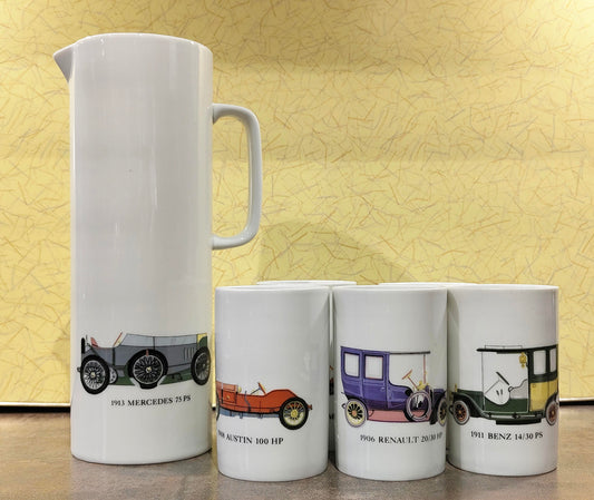 Krug und 5 Becher Porzellan Oldtimer Auto von Thomas