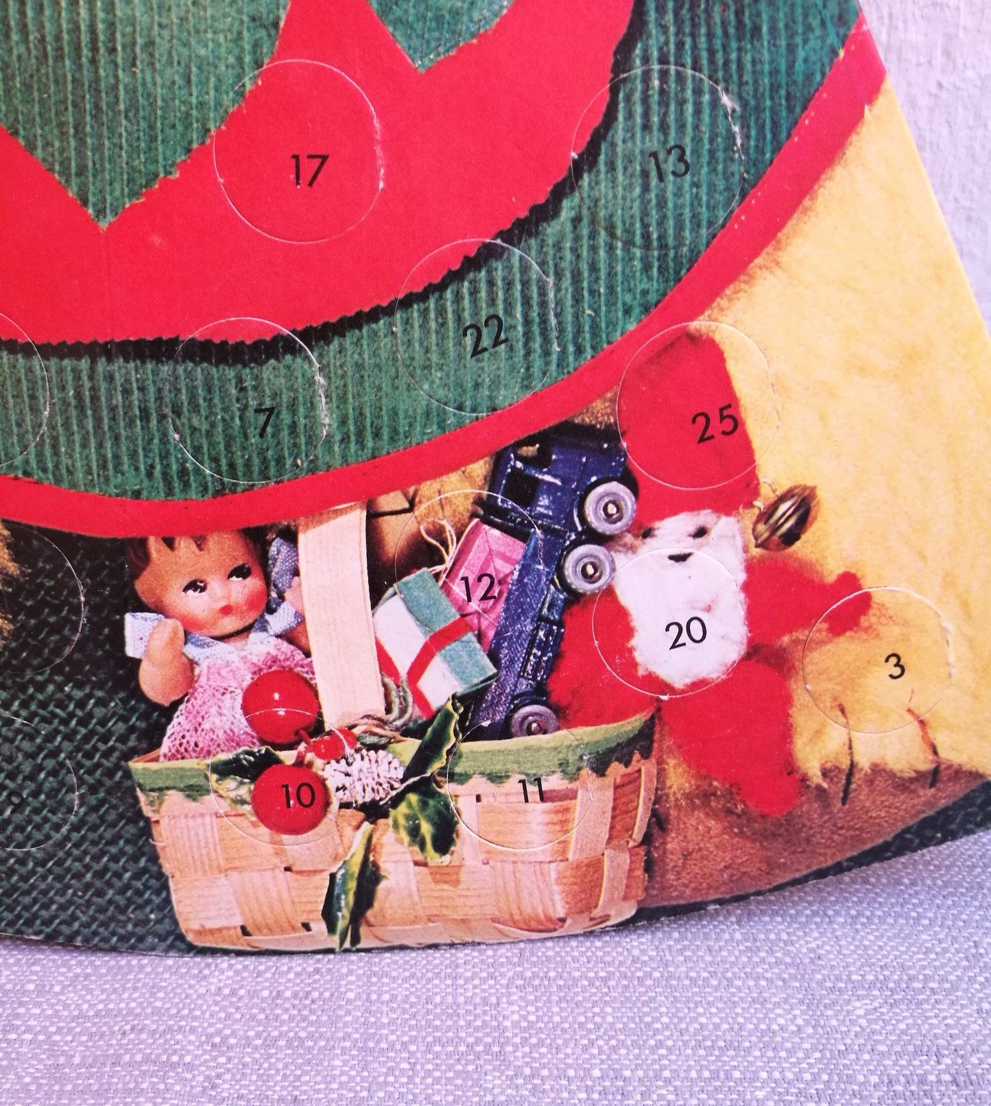 Adventskalender Teddy 1970er aus Schweden Fotocollage VINTAGE