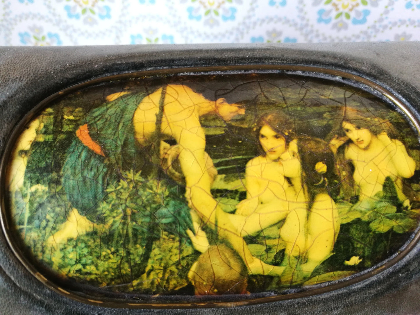 Truhenbox Schatulle aus Leder mit Motiv Hylas und die Nymphen nach John William Waterhouse VINTAGE