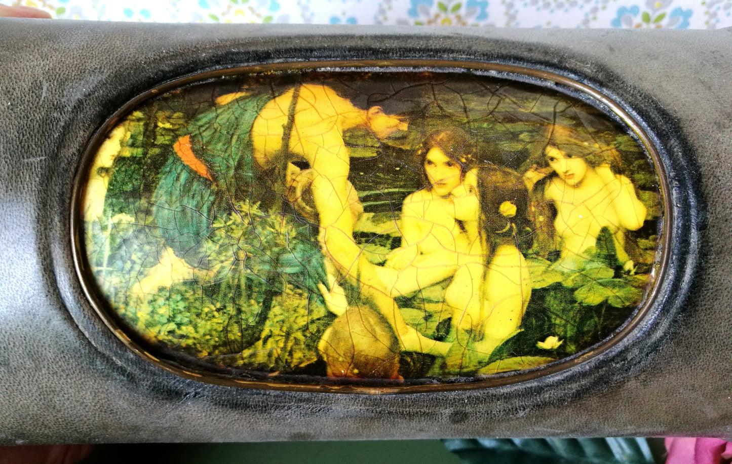 Truhenbox Schatulle aus Leder mit Motiv Hylas und die Nymphen nach John William Waterhouse VINTAGE