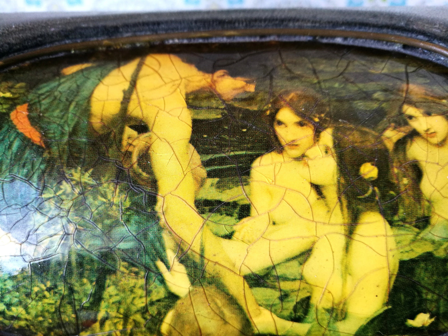 Truhenbox Schatulle aus Leder mit Motiv Hylas und die Nymphen nach John William Waterhouse VINTAGE