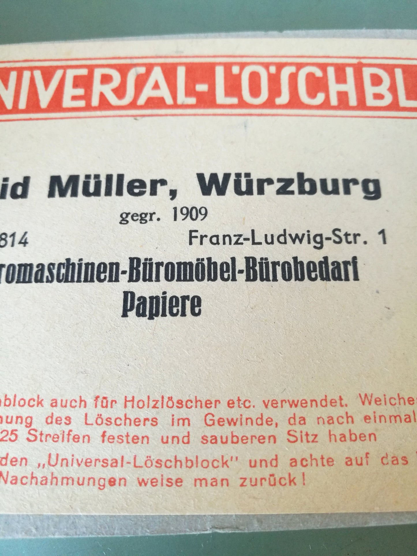 Original Universal Löschblock für Löschwiege von Egid Müller, Würzburg VINTAGE