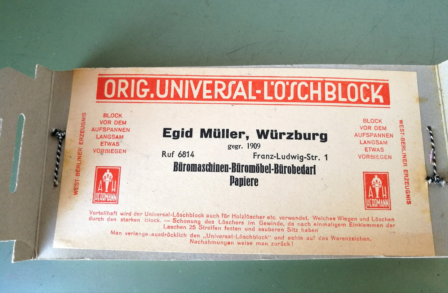 Original Universal Löschblock für Löschwiege von Egid Müller, Würzburg VINTAGE