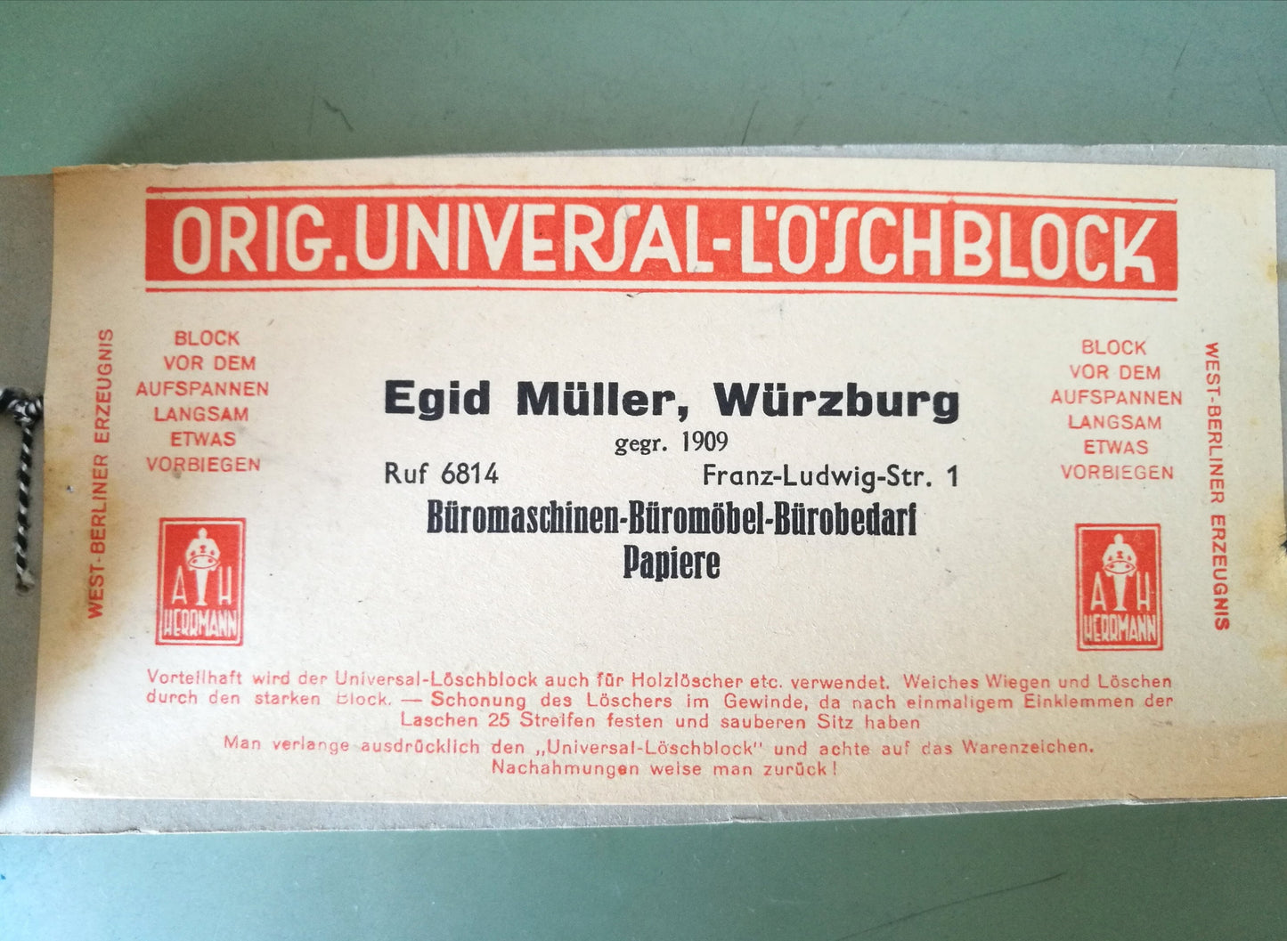 Original Universal Löschblock für Löschwiege von Egid Müller, Würzburg VINTAGE