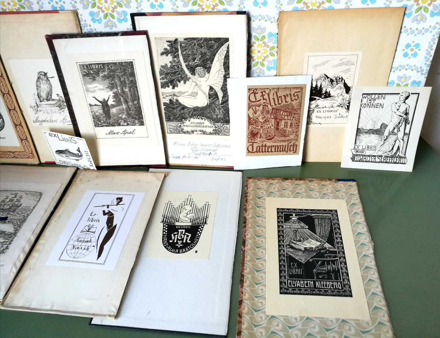 15 Stück Ex Libris aus alten Büchern VINTAGE 1920 - 1942 , Konvolut Nr. 1