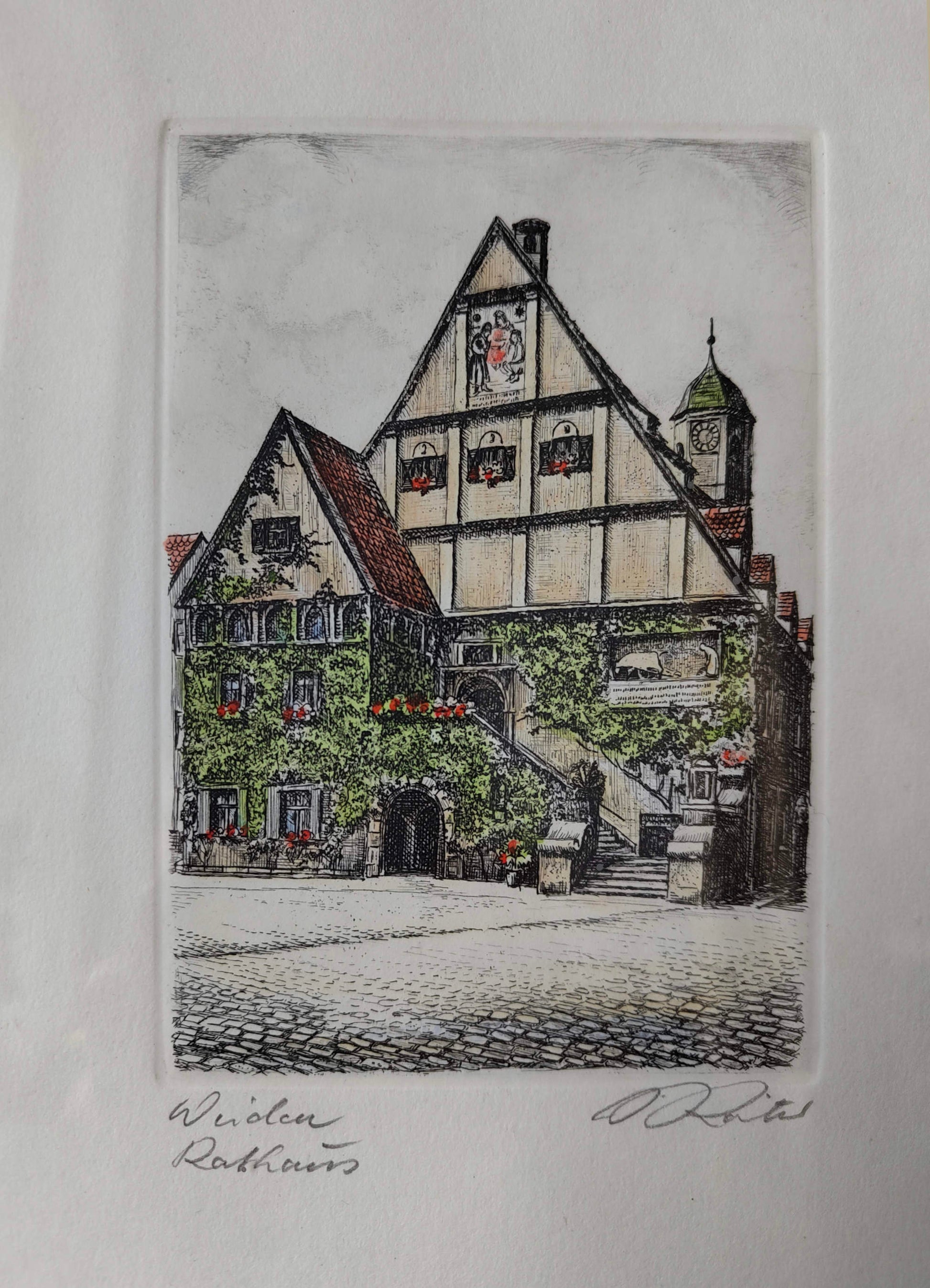 2 signierte Radierungen – St. Michael und Rathaus Weiden – Künstlergrafik, wohl 20. Jahrhun