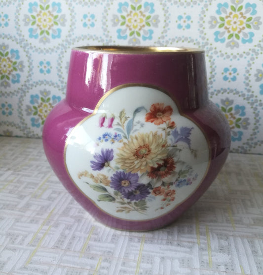 bauchige Vase Porzellan altrosa von Thomas mit Goldrand Vintage