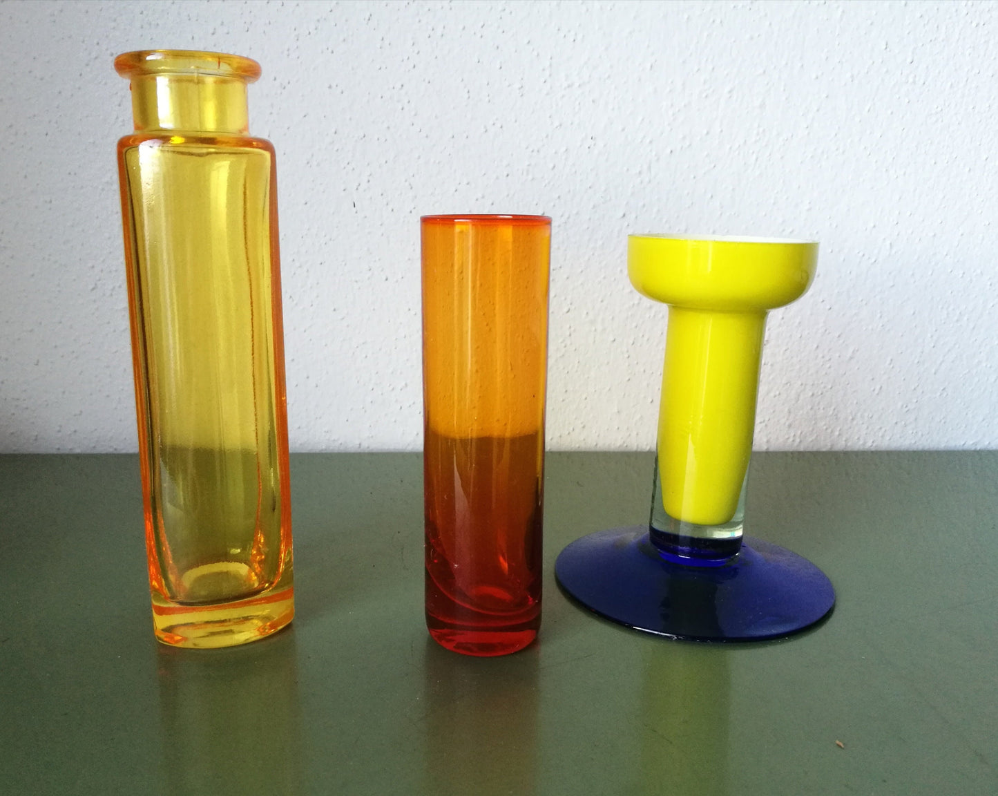 3 bunte Vasen Glas VINTAGE SONDERPREIS orange gelb blau