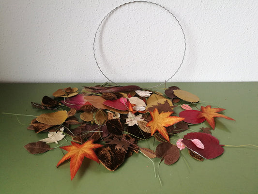 100 Stück bunte Floristik Blätter mit Metallreif DIY Deko VINTAGE SONDERPREIS