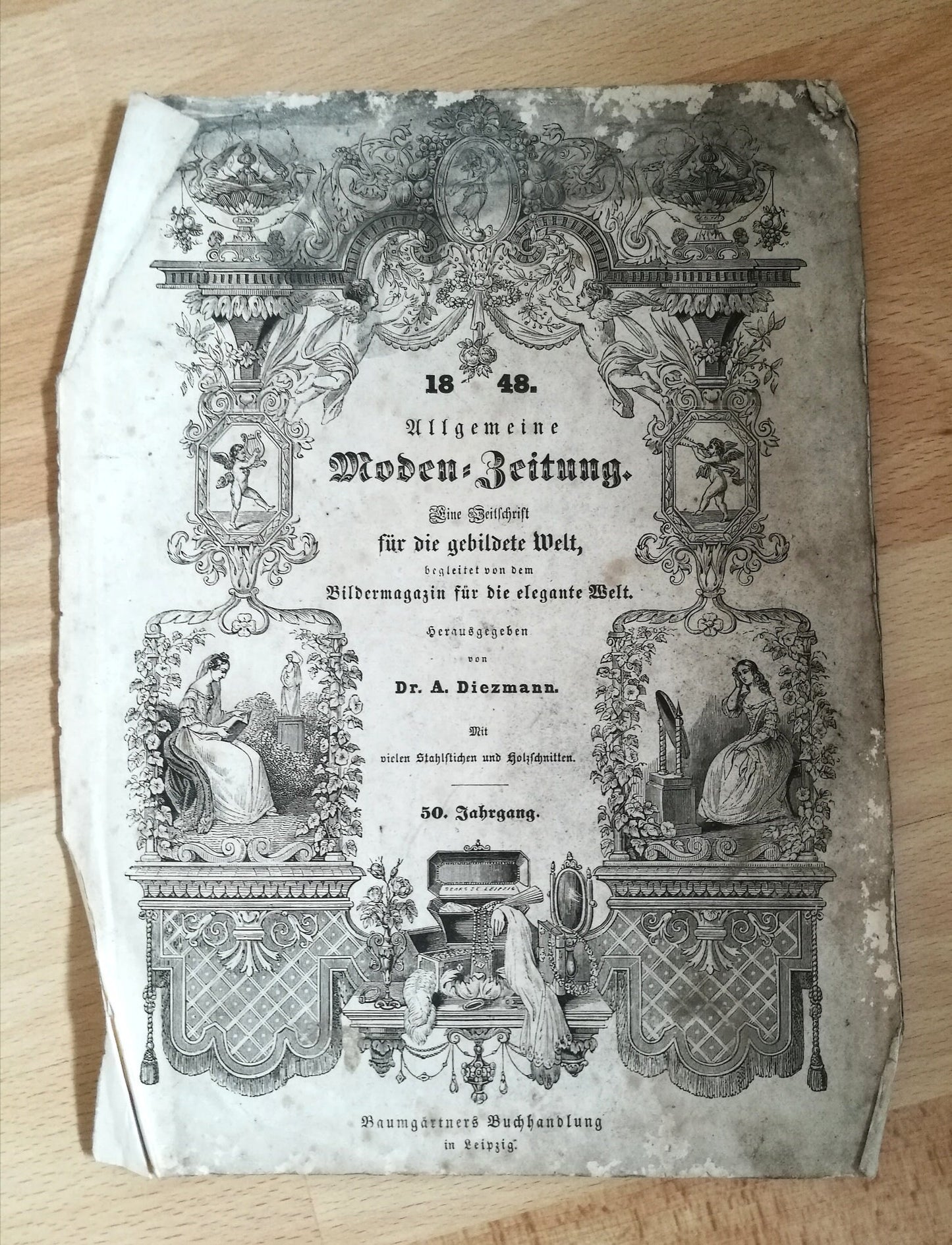 40 bunte Lithografien aus Moden-Zeitung von 1848 von Dr. A. Diezmann 50. Jahrgang VINTAGE